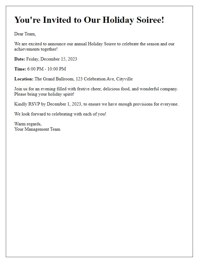 Letter template of holiday soire invitation for the workforce.