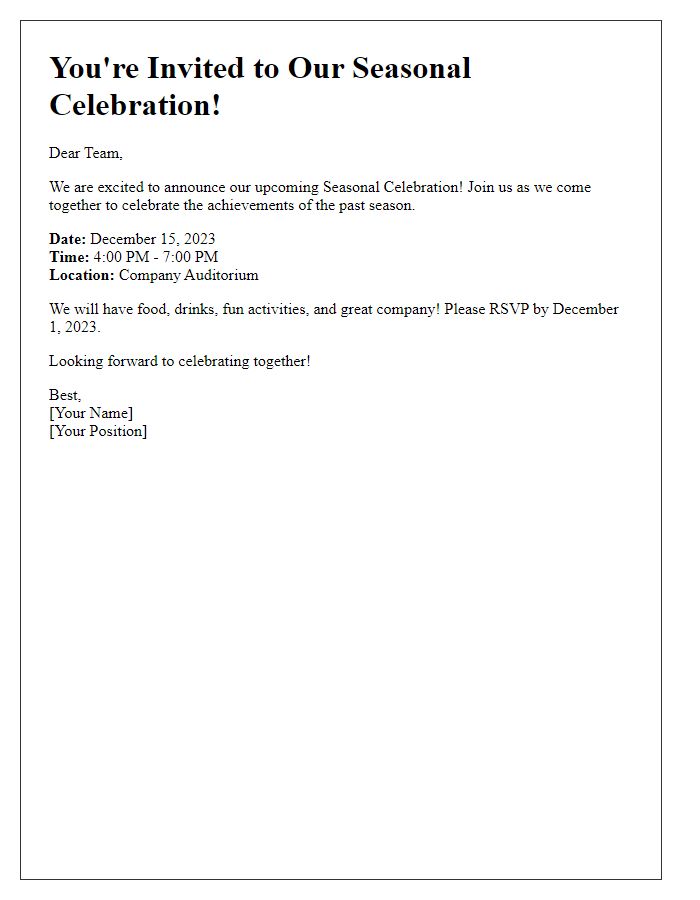 Letter template of seasonal celebration invitation for team members.