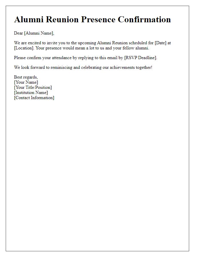 Letter template of alumni reunion event presence confirmation