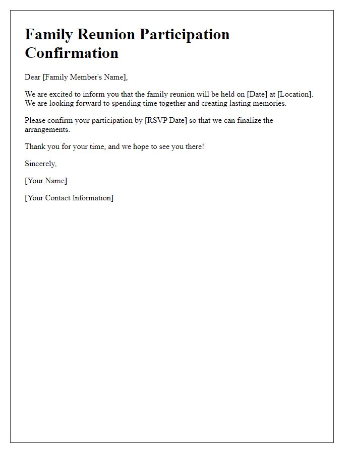 Letter template of family reunion participation confirmation