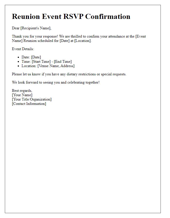 Letter template of reunion event attendance RSVP confirmation