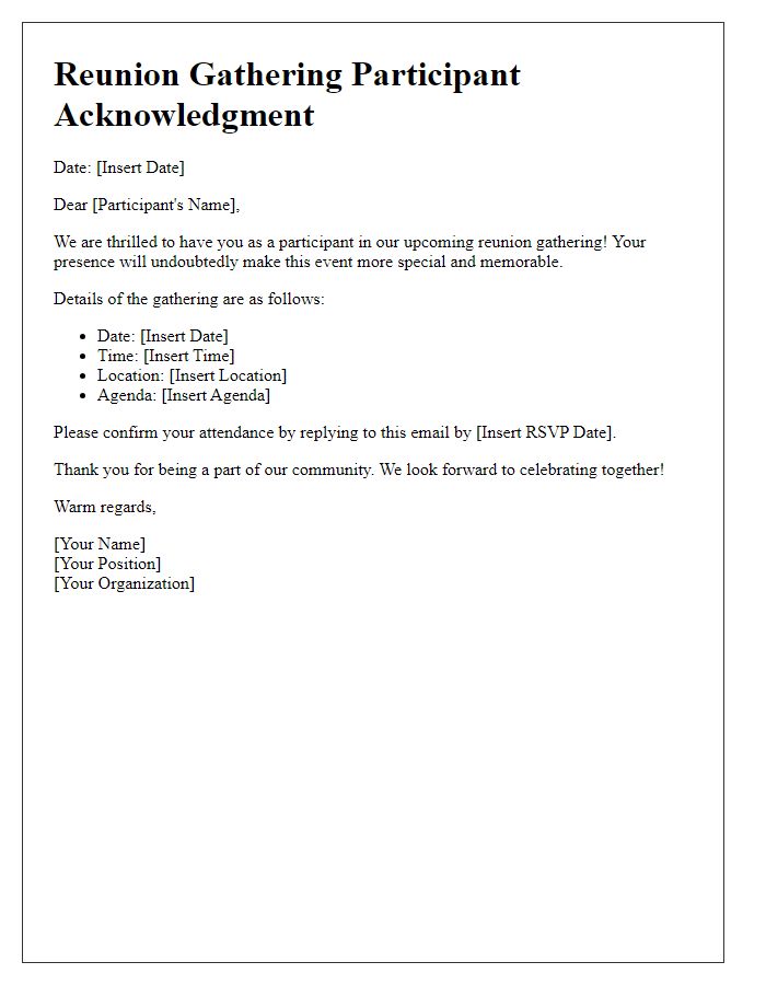 Letter template of reunion gathering participant acknowledgment