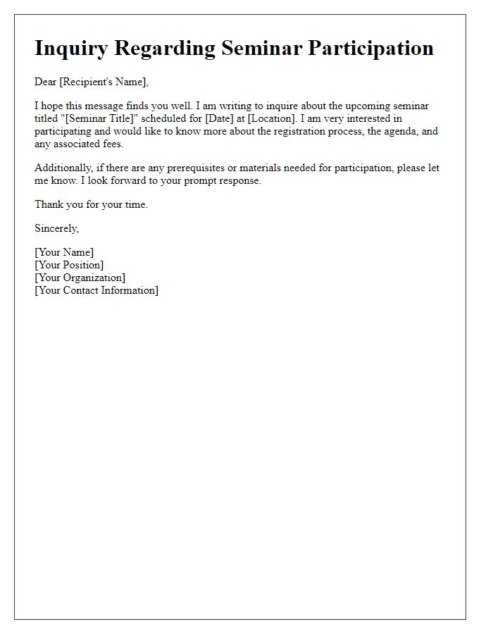 Letter template of inquiry regarding seminar participation