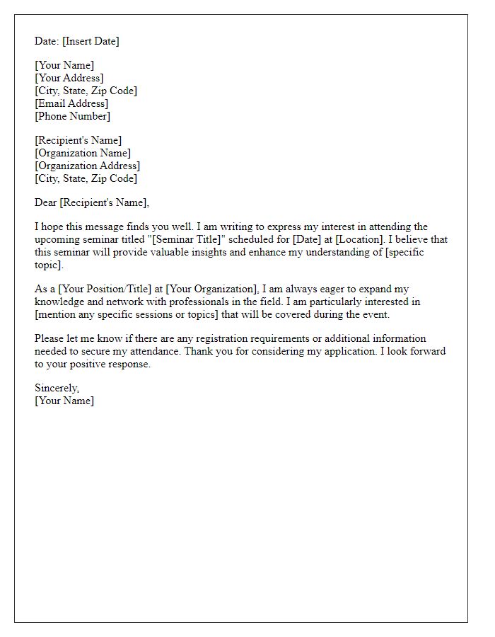 Letter template of interest for attending a seminar