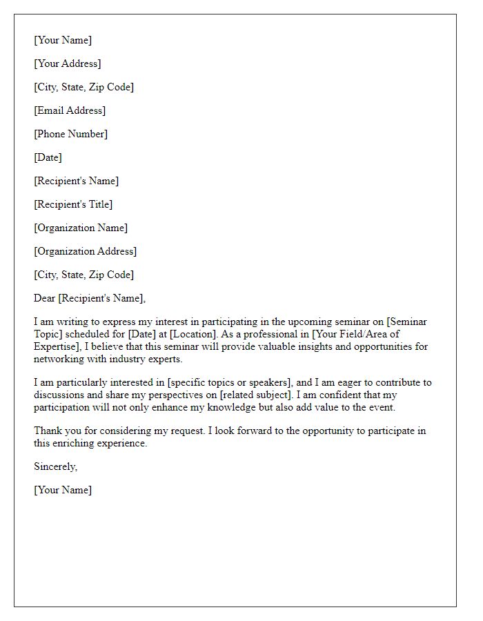 Letter template of request to participate in a seminar