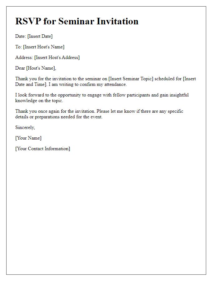 Letter template of RSVP for a seminar invitation