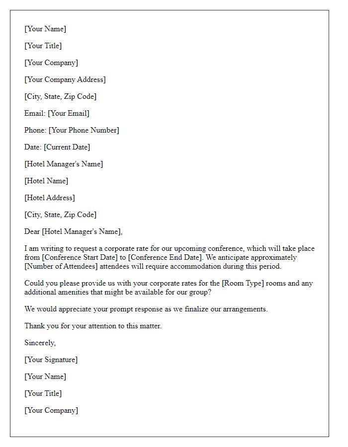 Letter template of conference hotel booking request for corporate rate.