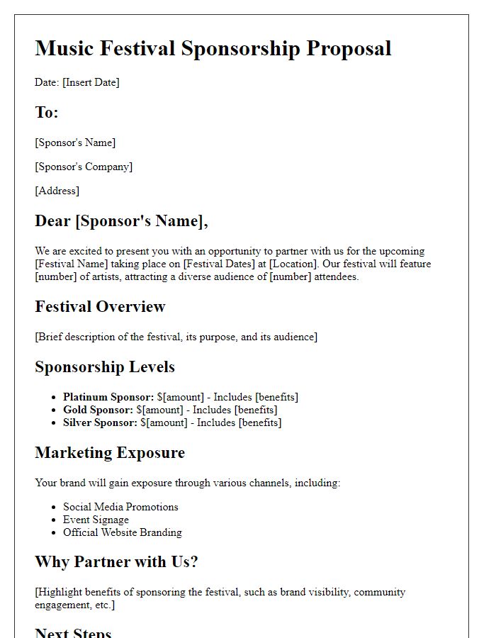 Letter template of detailed music festival sponsorship plan