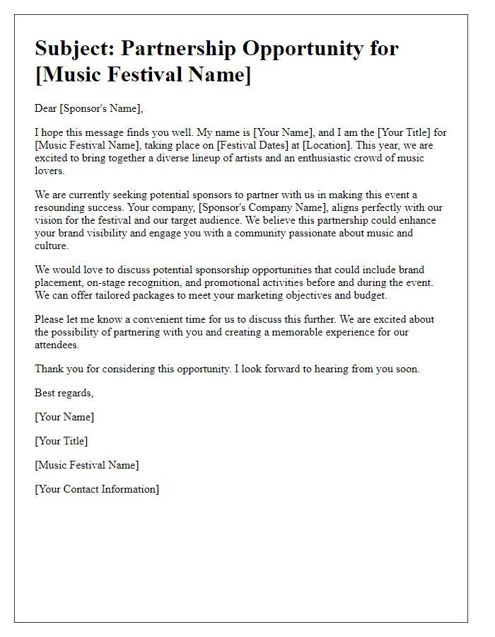 Letter template of potential sponsor outreach for music festival