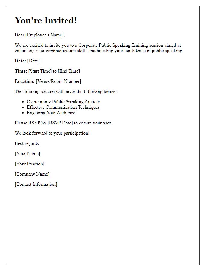 Letter template of invitation to a corporate public speaking training session