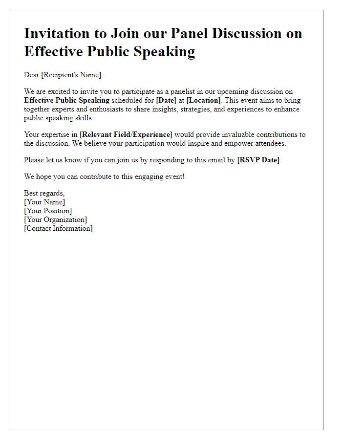 Letter template of invitation to join a panel discussion on effective public speaking