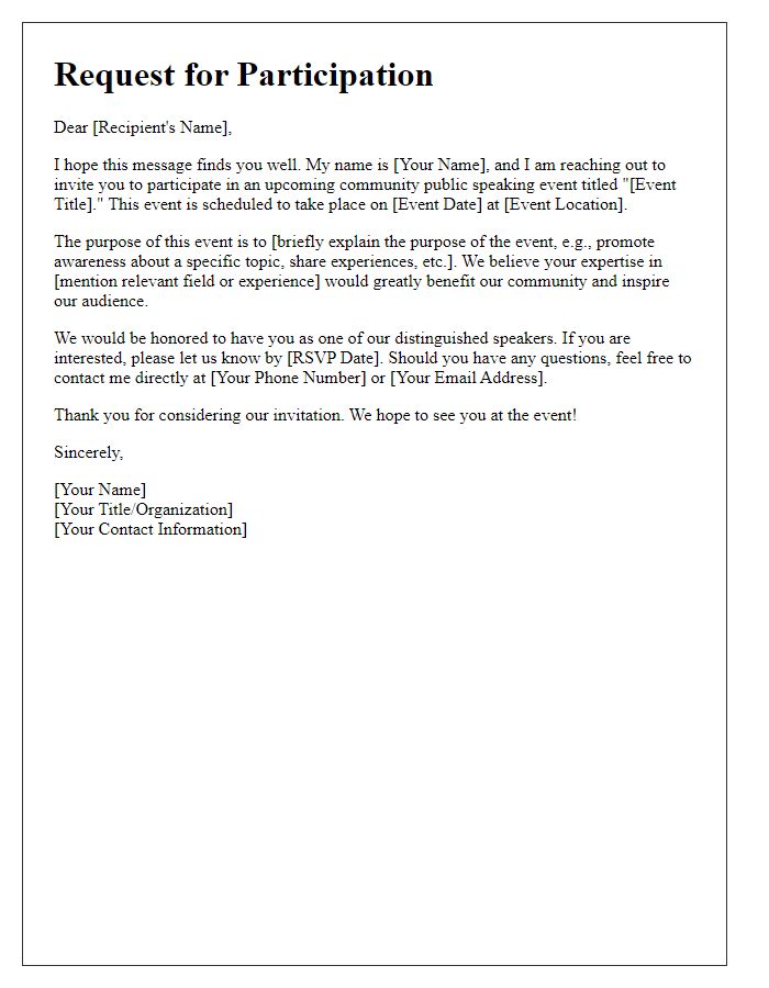 Letter template of request for participation in a community public speaking event