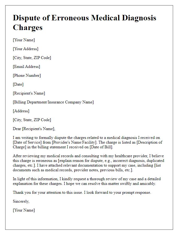 Letter template of disputing erroneous medical diagnosis charges.