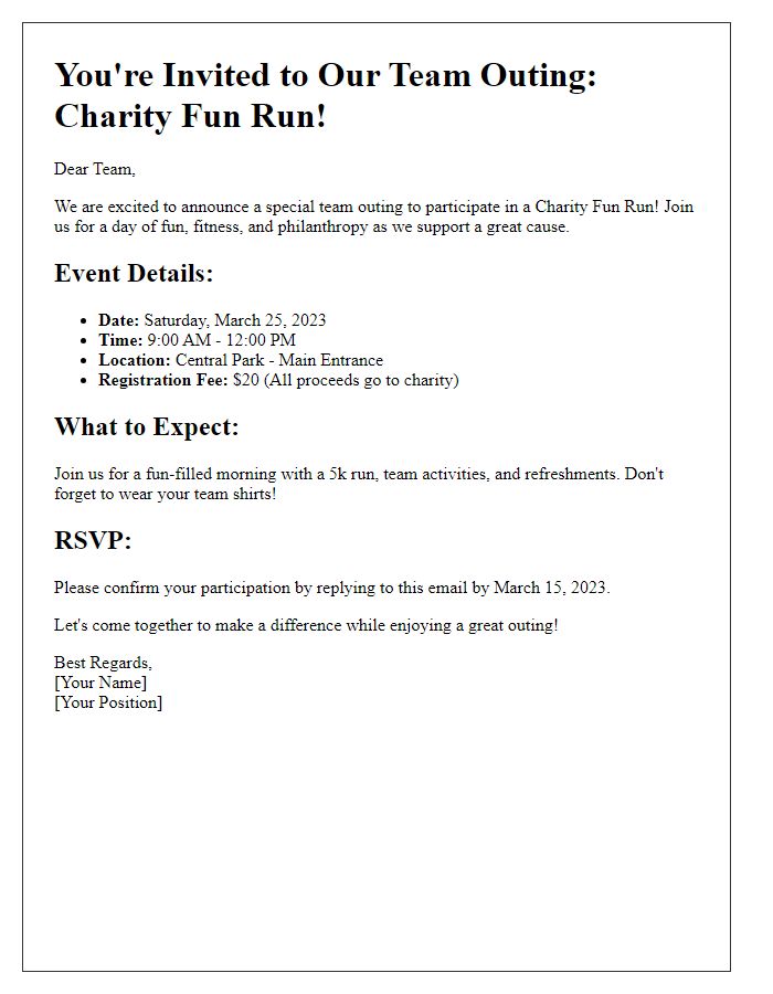 Letter template of team outing event invitation for a charity fun run