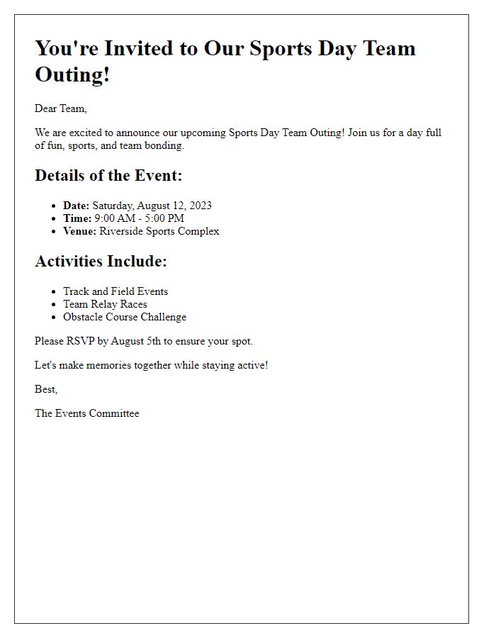 Letter template of team outing event invitation for a sports day