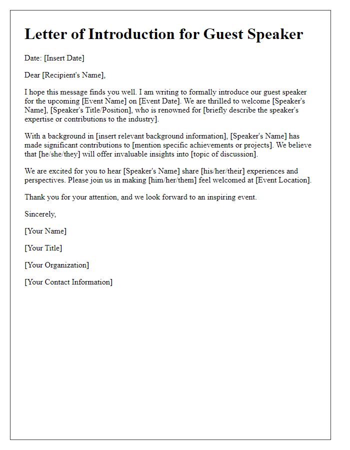 Letter template of Formal Introduction for Industry Guest Speaker