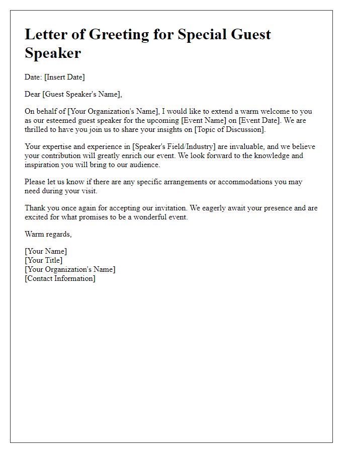 Letter template of Greeting for Special Guest Speaker Appearance