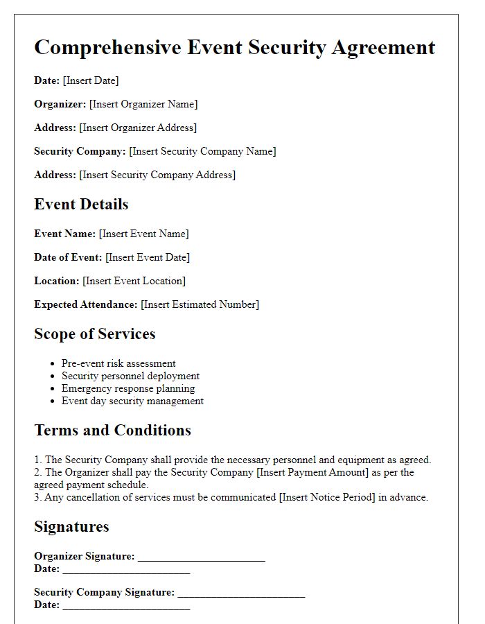 Letter template of comprehensive event security agreement