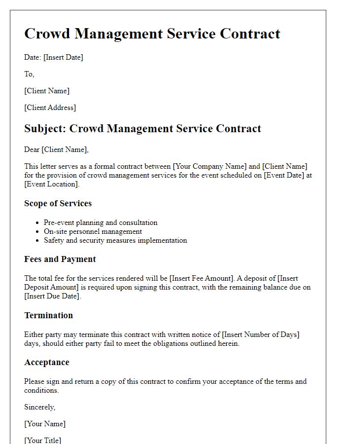 Letter template of crowd management service contract