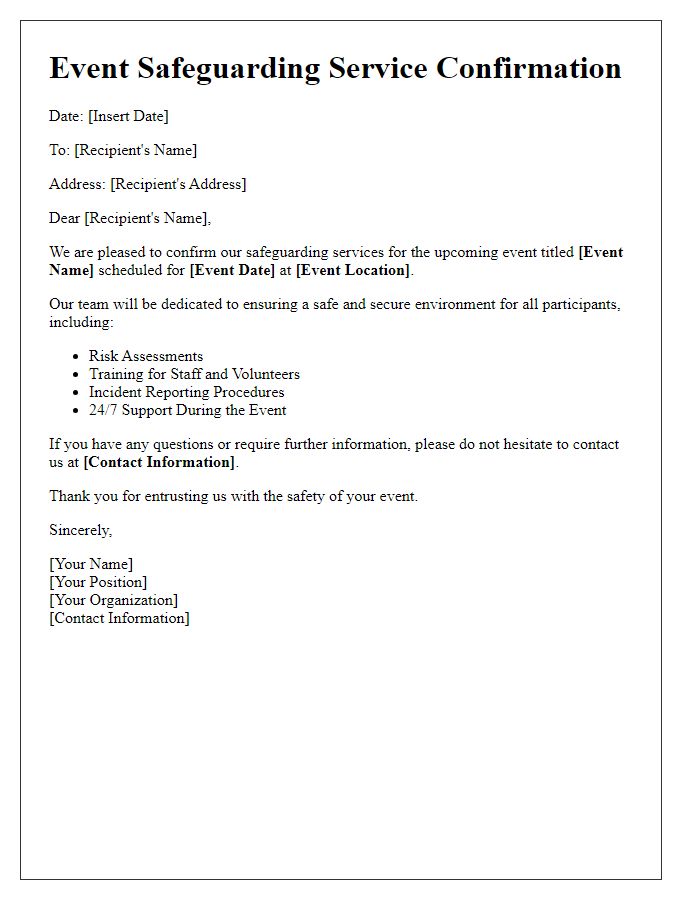 Letter template of event safeguarding service letter