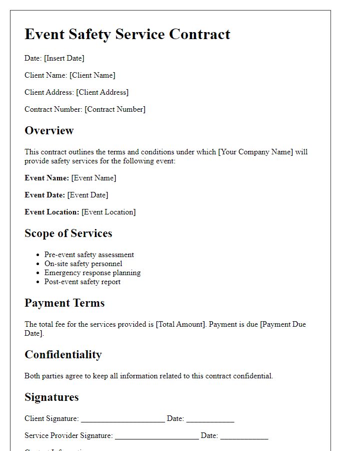 Letter template of event safety service contract