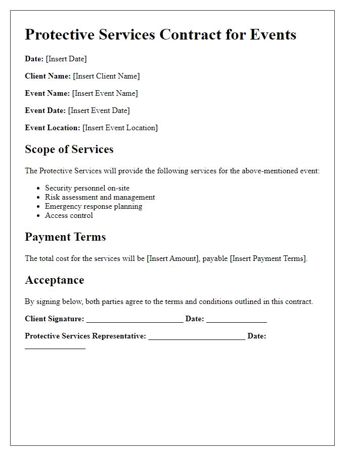 Letter template of protective services for events contract