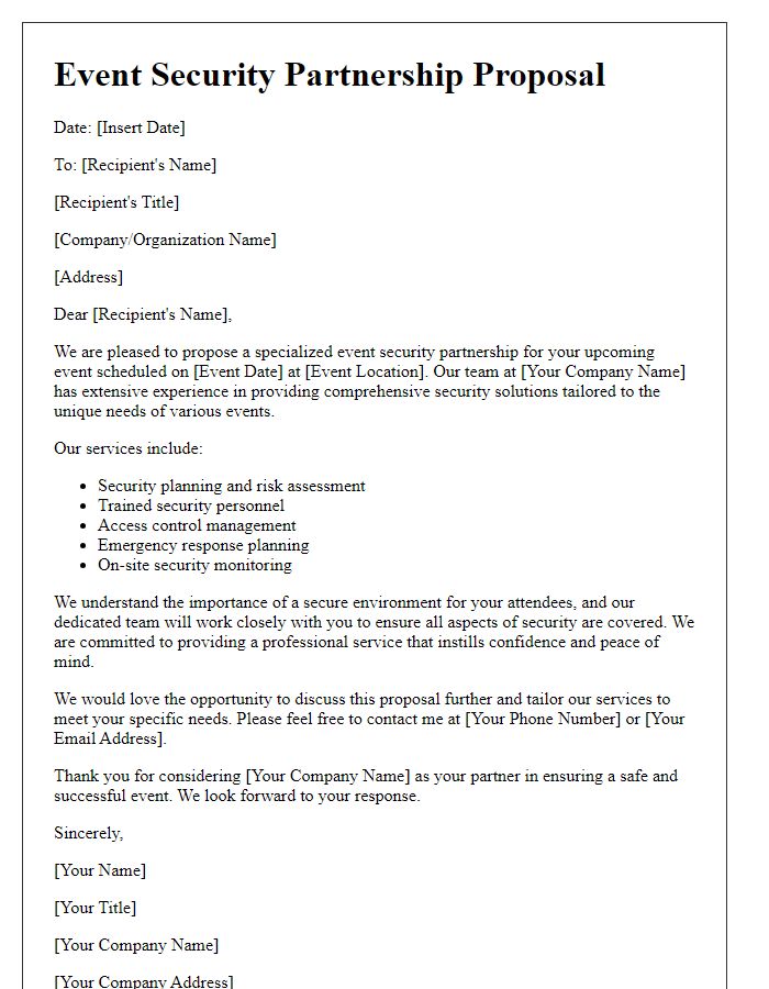 Letter template of specialized event security partnership