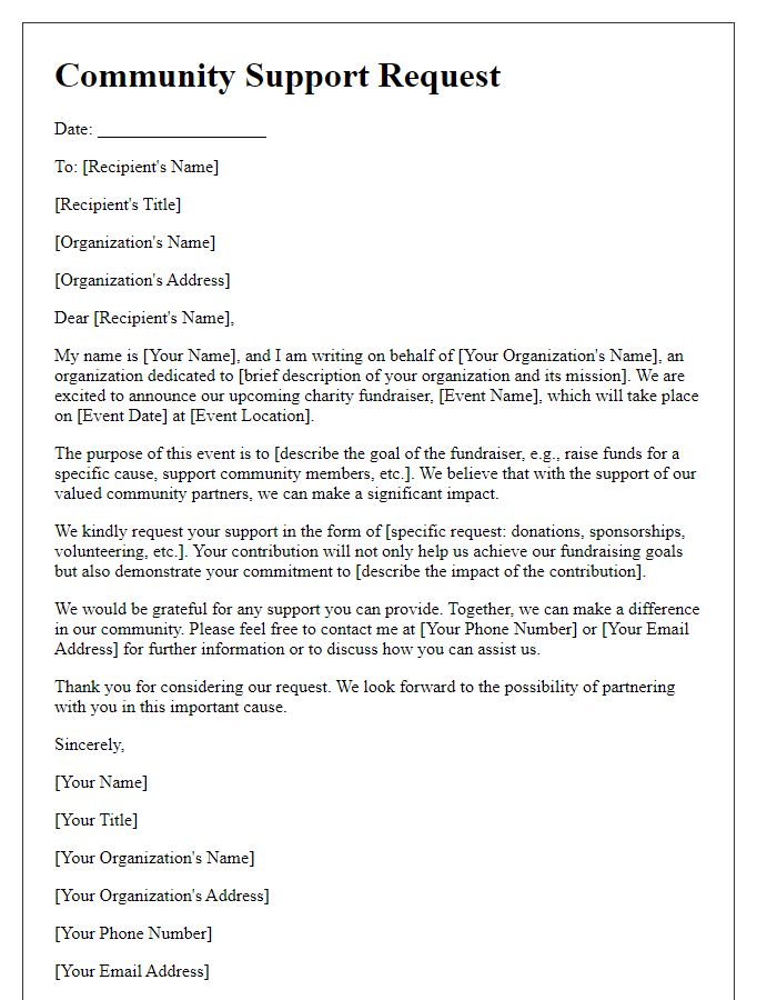 Letter template of Community Support Request for Charity Fundraiser