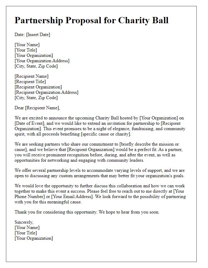 Letter template of Partnership Proposal for Charity Ball