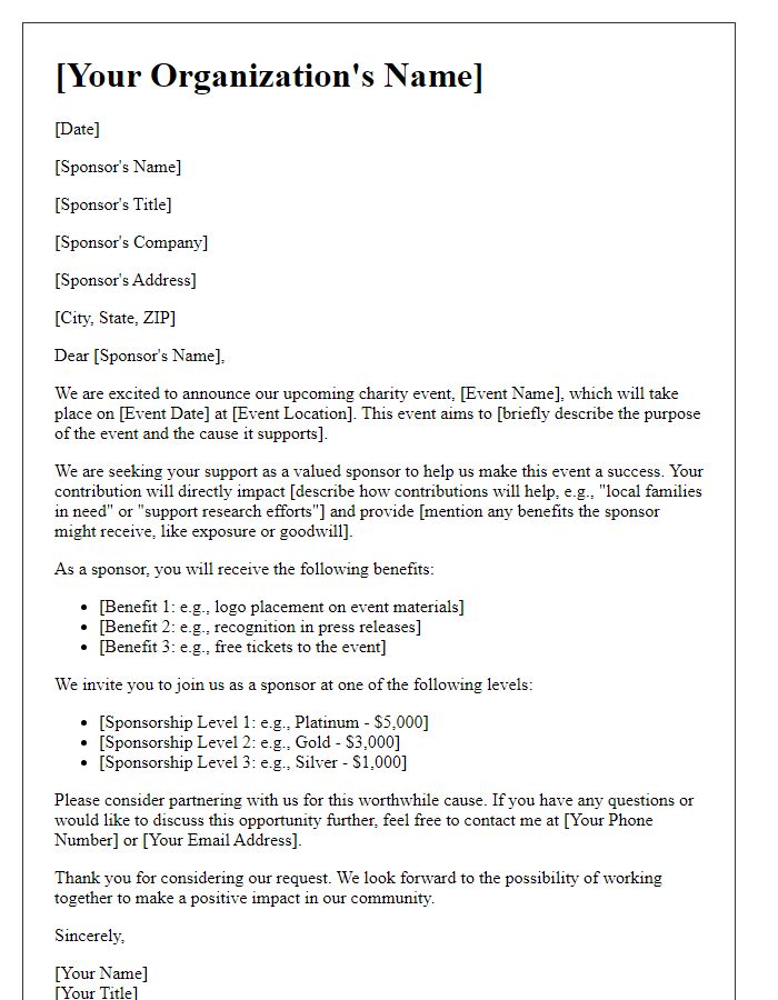 Letter template of Sponsorship Opportunity Letter for Charity Event