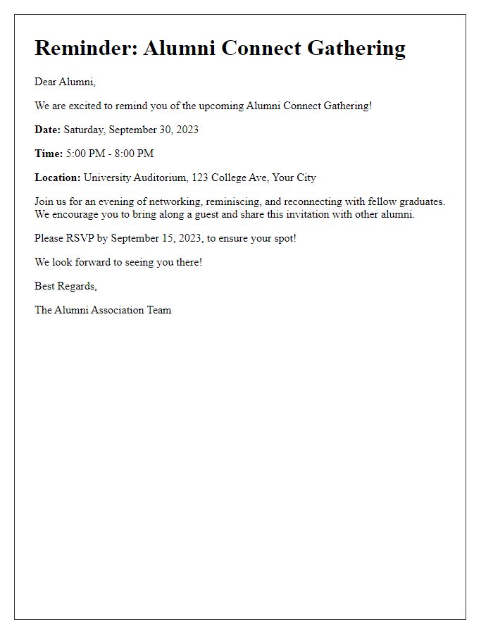 Letter template of alumni connect gathering reminder