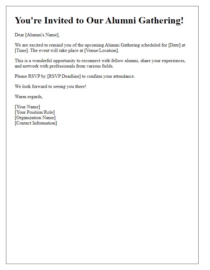 Letter template of alumni gathering invitation reminder