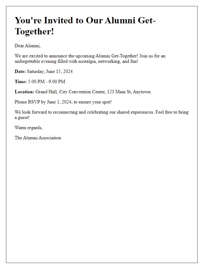 Letter template of alumni get-together announcement