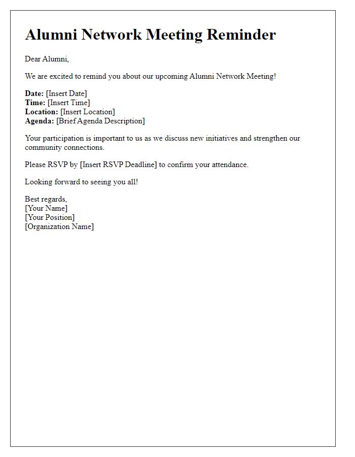 Letter template of alumni network meeting reminder