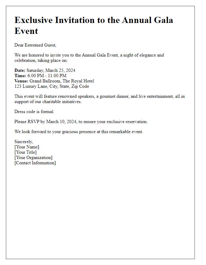 Letter template of high-profile event invitation for special guests