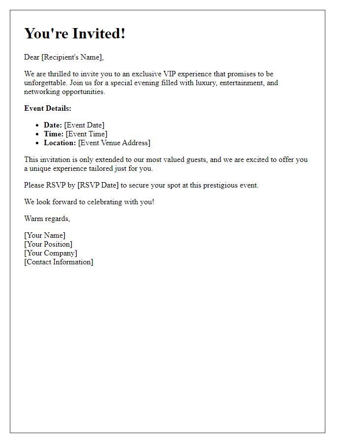 Letter template of invitation to an exclusive VIP experience