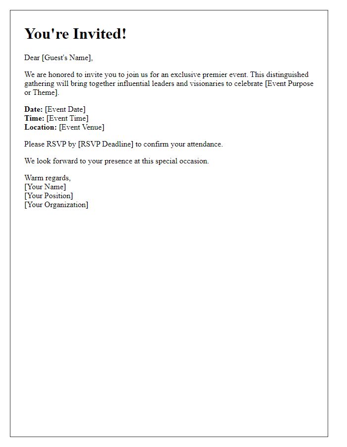 Letter template of premier event invitation for distinguished guests