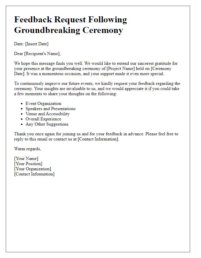 Letter template of Feedback Request Post Groundbreaking Ceremony