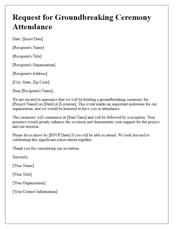 Letter template of Request for Groundbreaking Ceremony Attendance