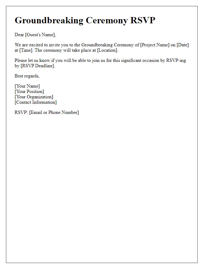 Letter template of RSVP for Groundbreaking Ceremony