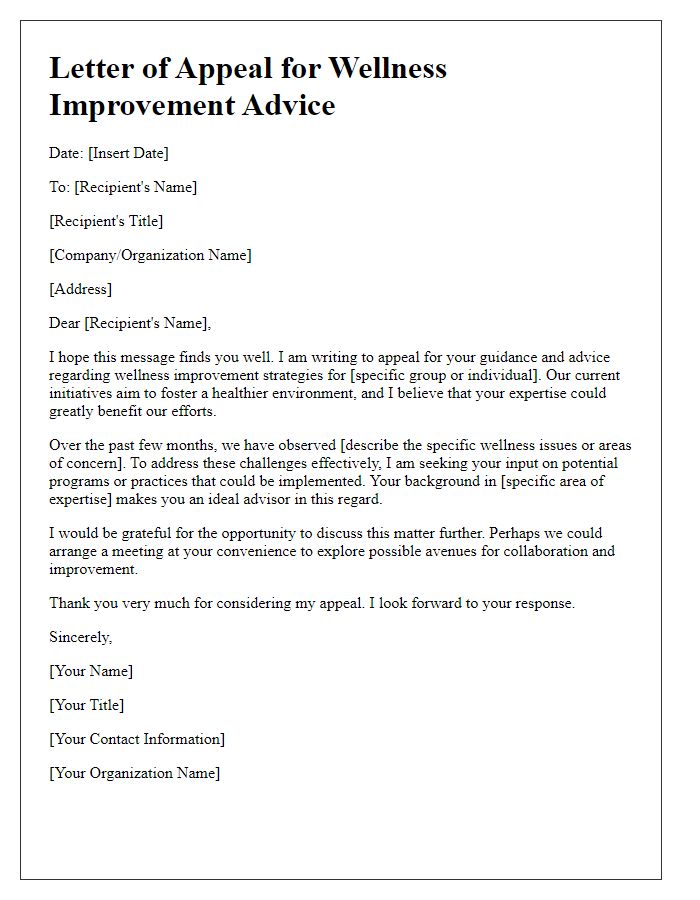 Letter template of appeal for wellness improvement advice