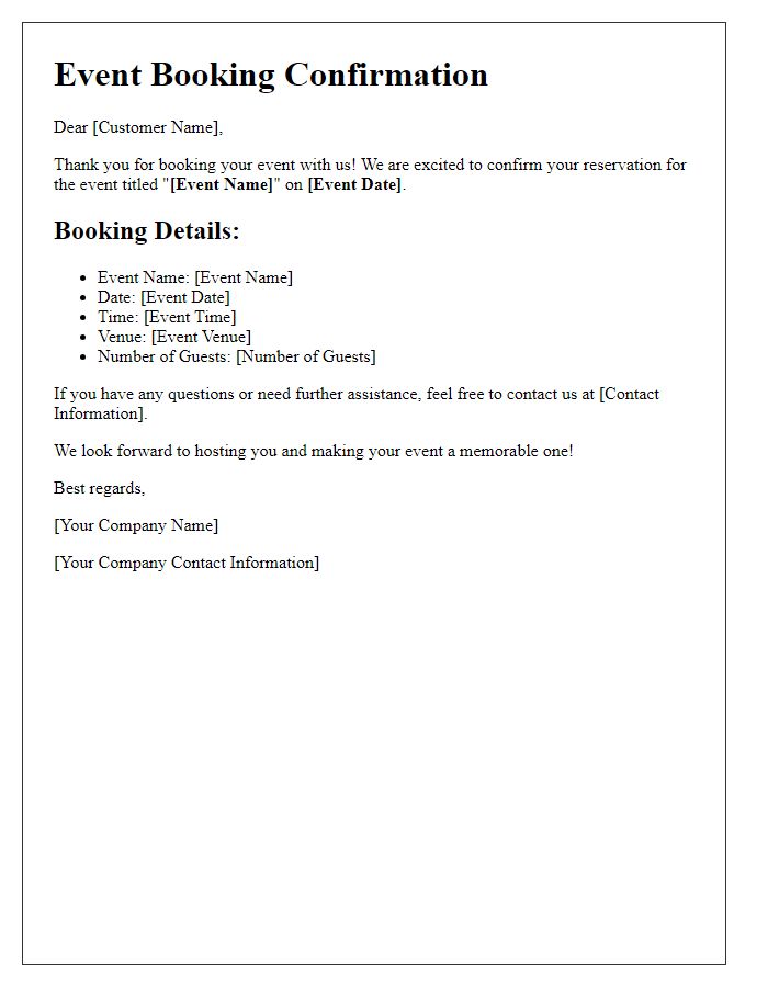 Letter template of Event Booking Confirmation Acknowledgment