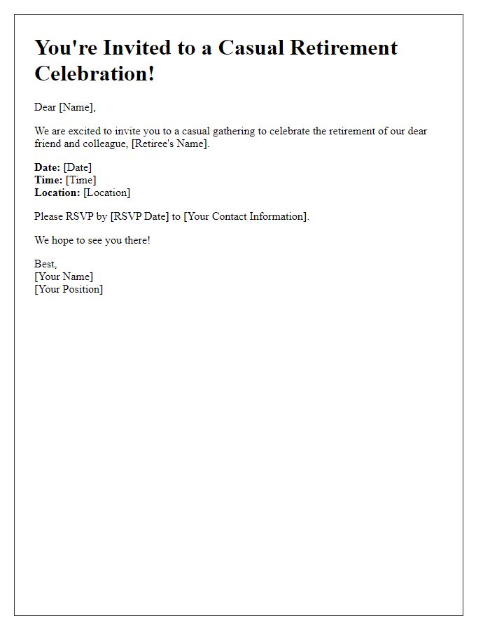 Letter template of retirement celebration invitation for a casual gathering