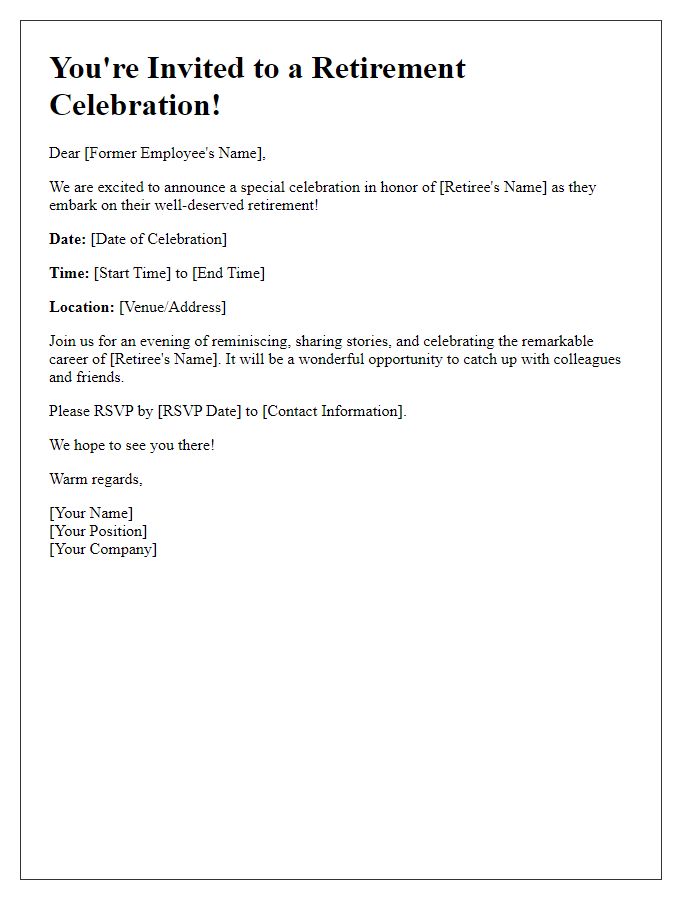 Letter template of retirement celebration invitation for former employees