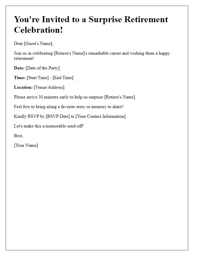 Letter template of retirement celebration invitation for a surprise party