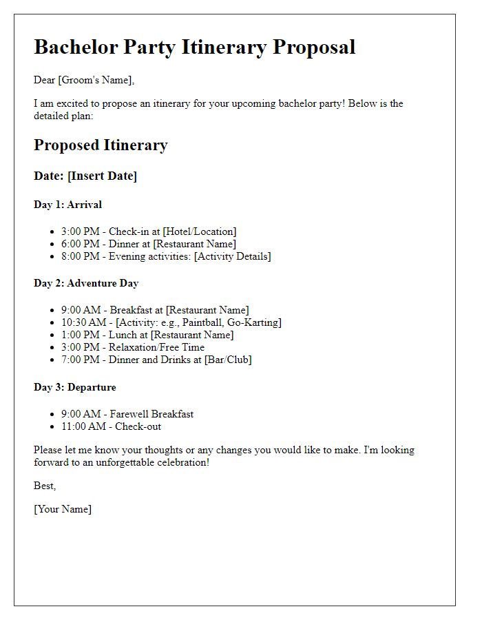 Letter template of bachelor party itinerary proposal