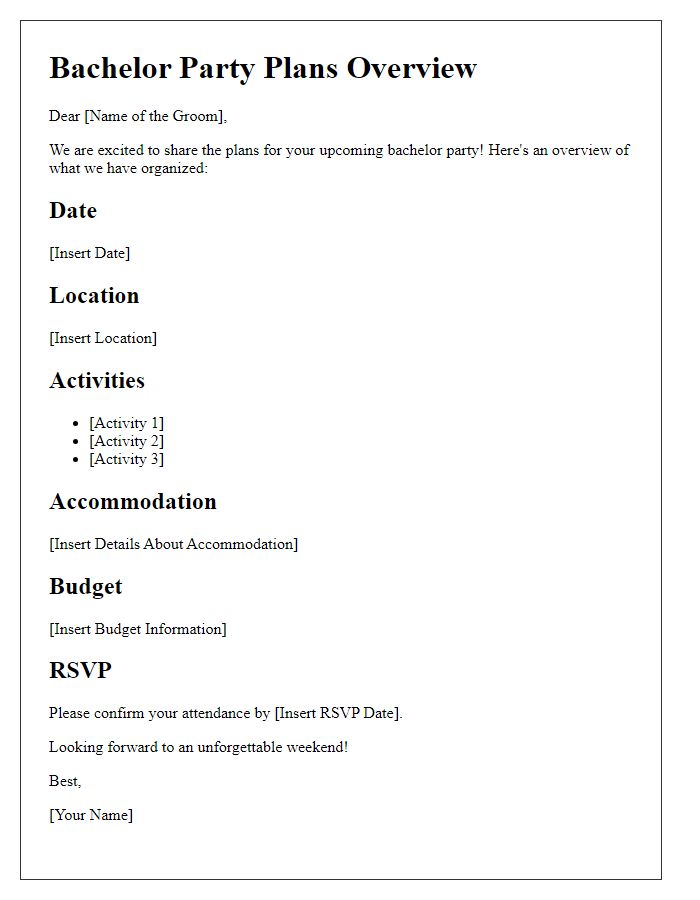 Letter template of bachelor party plans overview