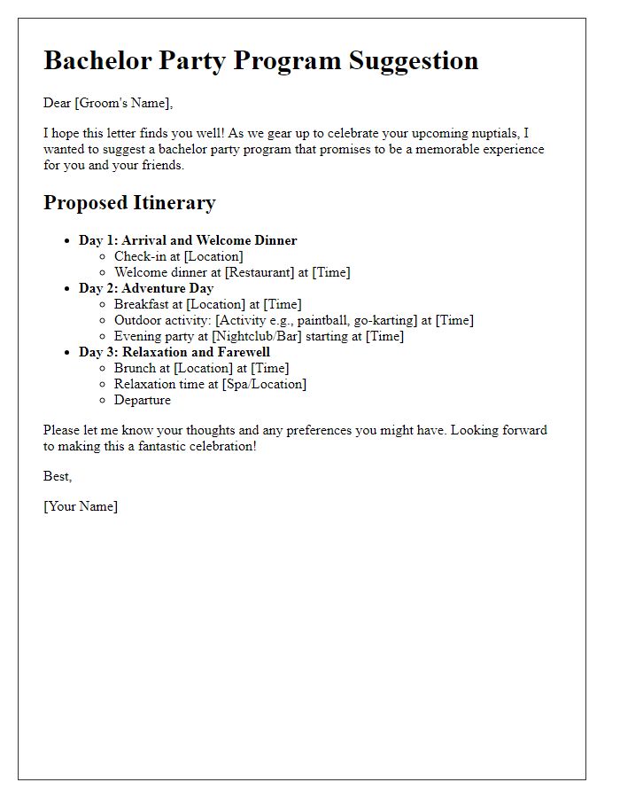 Letter template of bachelor party program suggestion