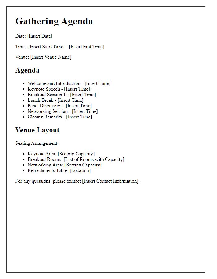 Letter template of gathering agenda and venue layout