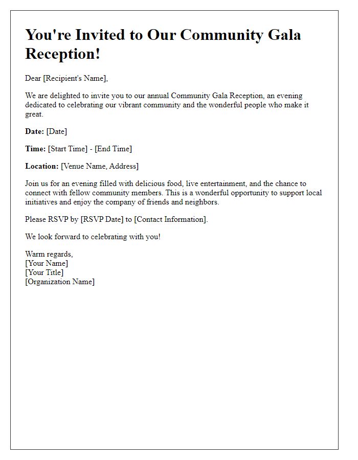 Letter template of community gala reception invitation